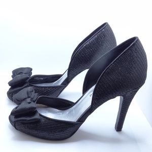 Beautiful Ann Marino D'Orsay Peep Toe Pumps in Glitter Black with Bow - Size 7
